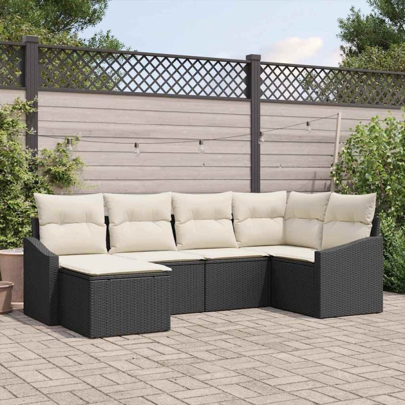 Ensemble de Canapés avec coussin 6 pcs Noir polyrotin 518474518474