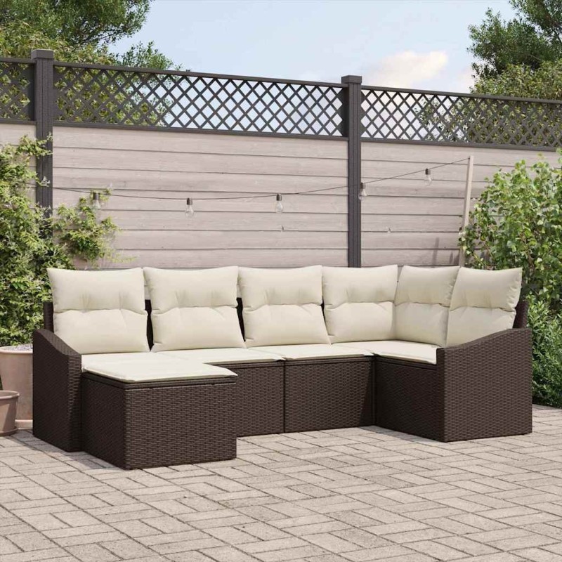 Ensemble de Canapés avec coussin 6 pcs Marron polyrotin 518475518475