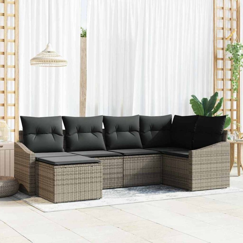 Ensemble de Canapés avec coussin 6 pcs Gris polyrotin 518476518476