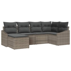 Ensemble de Canapés avec coussin 6 pcs Gris polyrotin 518476518476