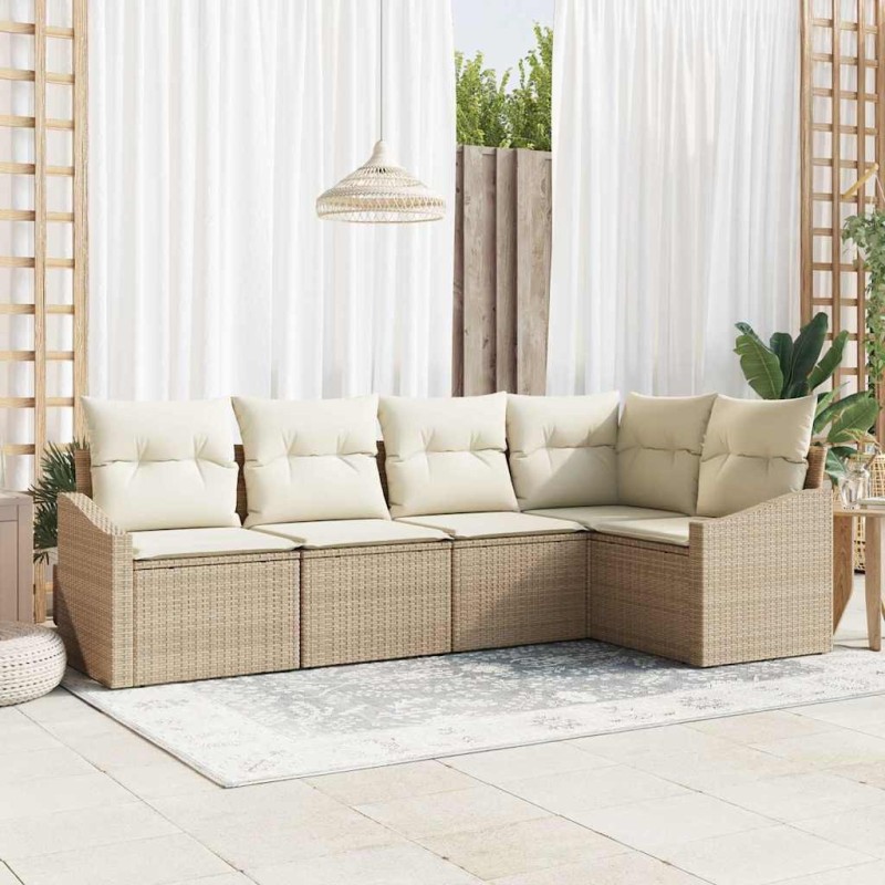 Ensemble de Canapés avec coussin 5 pcs Beige polyrotin 518477518477