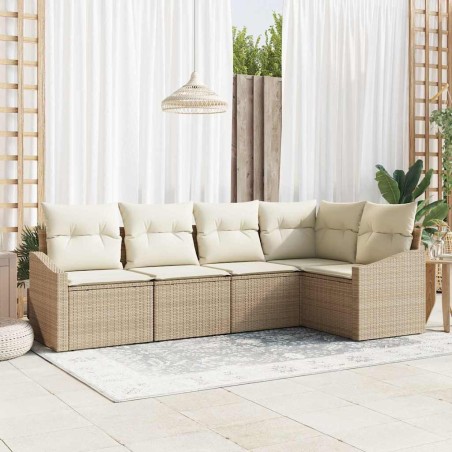 Ensemble de Canapés avec coussin 5 pcs Beige polyrotin 518477518477