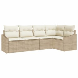 Ensemble de Canapés avec coussin 5 pcs Beige polyrotin 518477518477