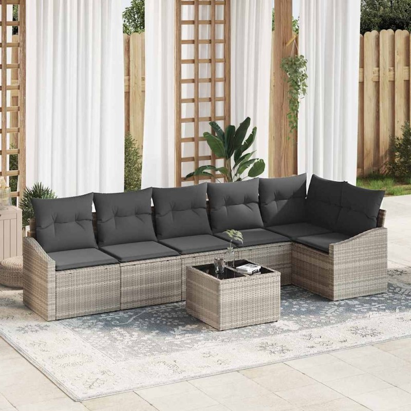 Ensemble de Canapés avec coussin 7 pcs Gris clair polyrotin 518478518478