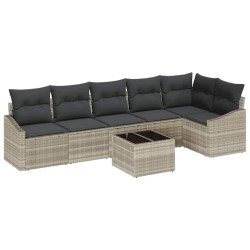 Ensemble de Canapés avec coussin 7 pcs Gris clair polyrotin 518478518478