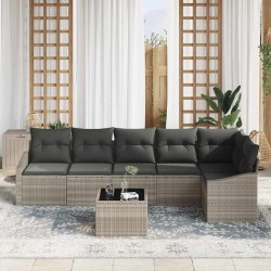 Ensemble de Canapés avec coussin 7 pcs Gris clair polyrotin 518478518478