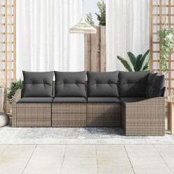 Ensemble de Canapés avec coussin 5 pcs Gris polyrotin 518479518479