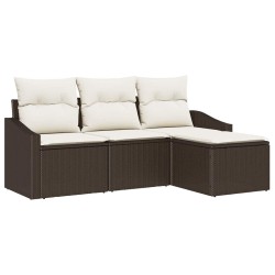 Ensemble de Canapés avec coussin 4 pcs Marron polyrotin 518480518480