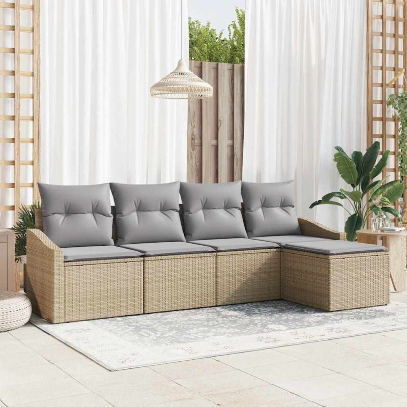 Ensemble de Canapés avec coussin 5 pcs Beige polyrotin 518481518481