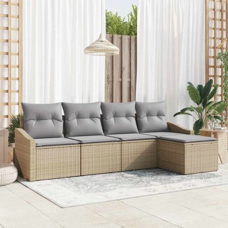 Ensemble de Canapés avec coussin 5 pcs Beige polyrotin 518481518481