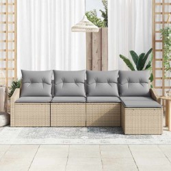 Ensemble de Canapés avec coussin 5 pcs Beige polyrotin 518481518481