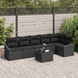 Ensemble de Canapés avec coussin 7 pcs Noir polyrotin 518483518483