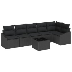 Ensemble de Canapés avec coussin 7 pcs Noir polyrotin 518483518483
