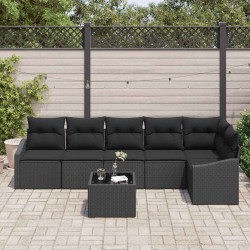Ensemble de Canapés avec coussin 7 pcs Noir polyrotin 518483518483