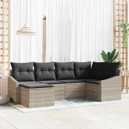 Ensemble de Canapés avec coussin 6 pcs Gris clair polyrotin 518484518484