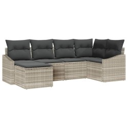 Ensemble de Canapés avec coussin 6 pcs Gris clair polyrotin 518484518484