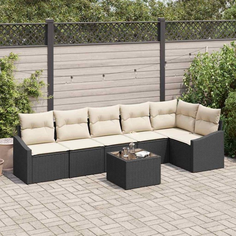 Ensemble de Canapés avec coussin 7 pcs Noir polyrotin 518485518485