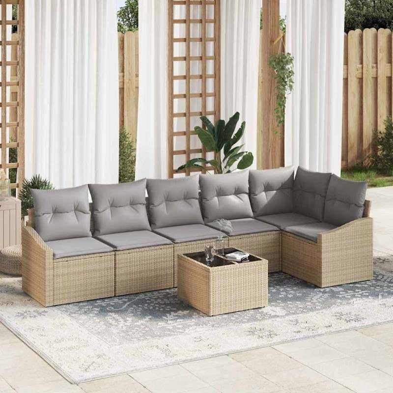 Ensemble de Canapés avec coussin 7 pcs Beige polyrotin 518486518486