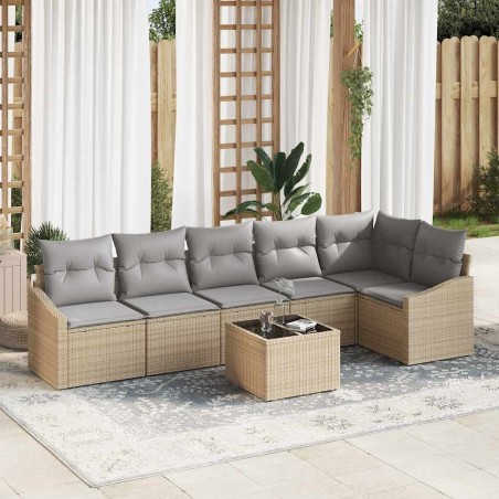 Ensemble de Canapés avec coussin 7 pcs Beige polyrotin 518486518486