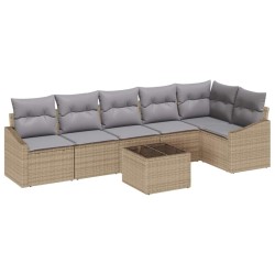 Ensemble de Canapés avec coussin 7 pcs Beige polyrotin 518486518486