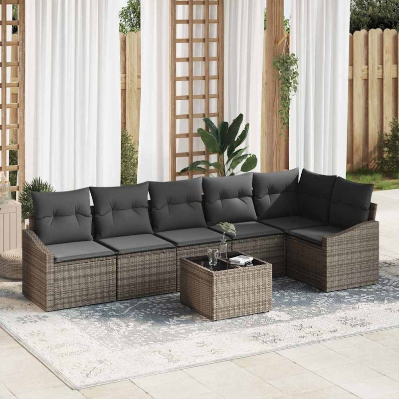 Ensemble de Canapés avec coussin 7 pcs Gris polyrotin 518487518487