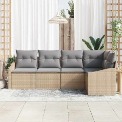 Ensemble de Canapés avec coussin 5 pcs Beige polyrotin 518488518488
