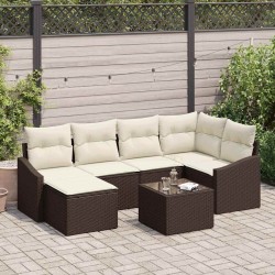 Ensemble de Canapés avec coussin 7 pcs Marron polyrotin 518489518489