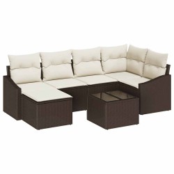 Ensemble de Canapés avec coussin 7 pcs Marron polyrotin 518489518489