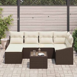 Ensemble de Canapés avec coussin 7 pcs Marron polyrotin 518489518489
