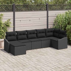 Ensemble de Canapés avec coussin 7 pcs Noir polyrotin 518490518490