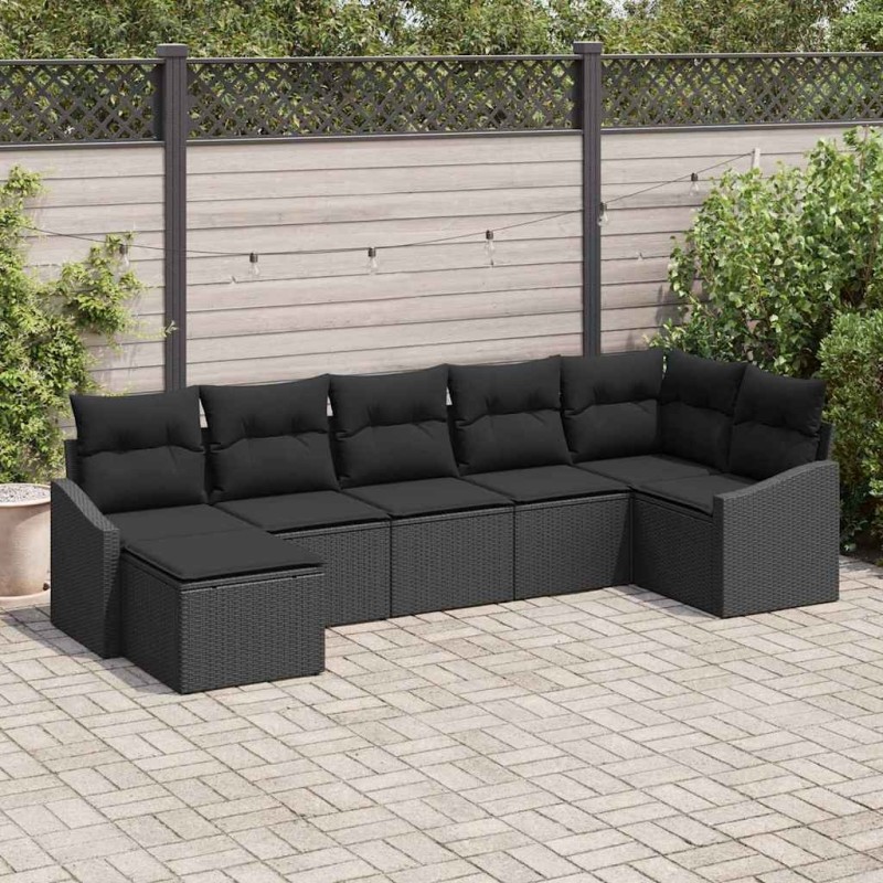 Ensemble de Canapés avec coussin 7 pcs Noir polyrotin 518490518490