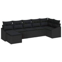 Ensemble de Canapés avec coussin 7 pcs Noir polyrotin 518490518490