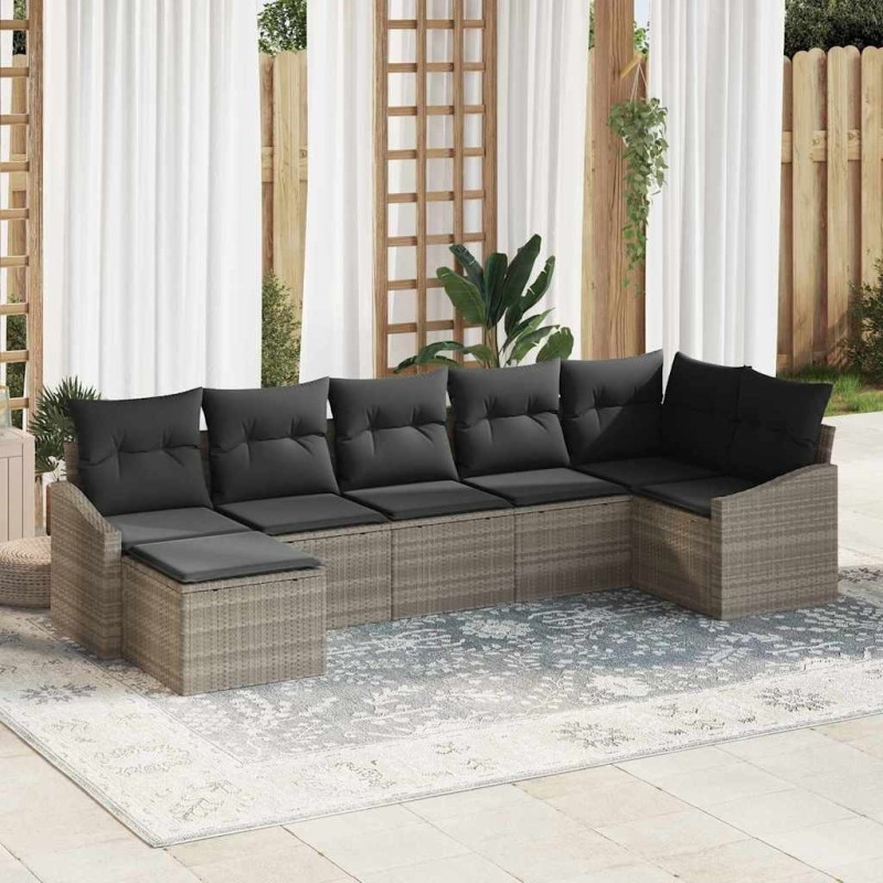 Ensemble de Canapés avec coussin 7 pcs Gris clair polyrotin 518491518491