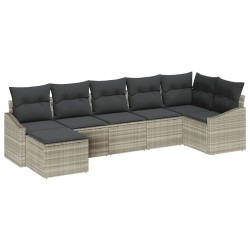 Ensemble de Canapés avec coussin 7 pcs Gris clair polyrotin 518491518491