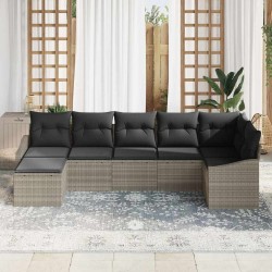 Ensemble de Canapés avec coussin 7 pcs Gris clair polyrotin 518491518491