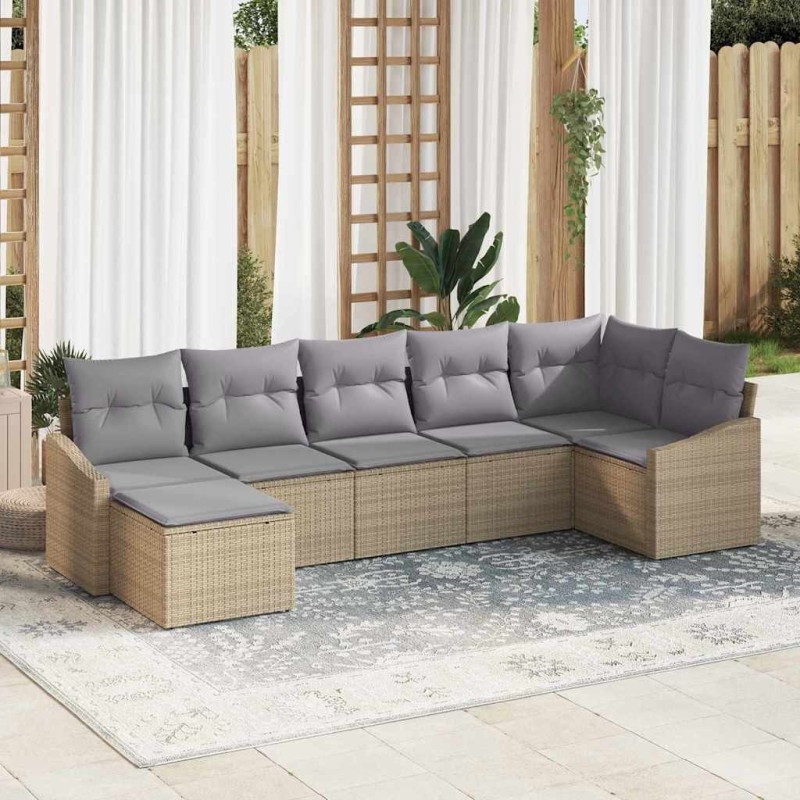 Ensemble de Canapés avec coussin 7 pcs Beige polyrotin 518492518492