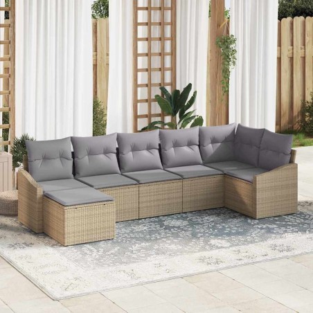 Ensemble de Canapés avec coussin 7 pcs Beige polyrotin 518492518492