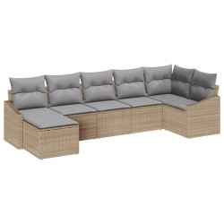 Ensemble de Canapés avec coussin 7 pcs Beige polyrotin 518492518492