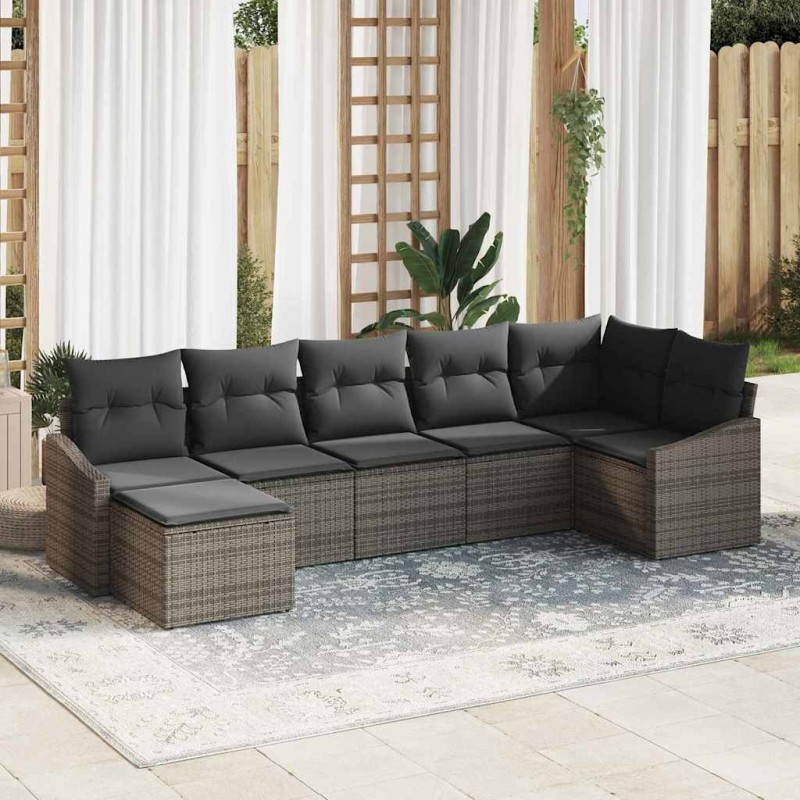 Ensemble de Canapés avec coussin 7 pcs Gris polyrotin 518493518493