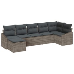 Ensemble de Canapés avec coussin 7 pcs Gris polyrotin 518493518493
