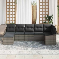Ensemble de Canapés avec coussin 7 pcs Gris polyrotin 518493518493