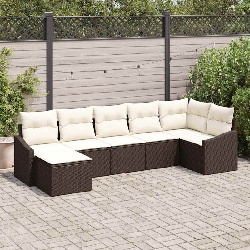 Ensemble de Canapés avec coussin 7 pcs Marron polyrotin 518494518494