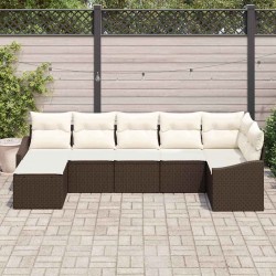 Ensemble de Canapés avec coussin 7 pcs Marron polyrotin 518494518494