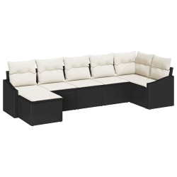 Ensemble de Canapés avec coussin 7 pcs Noir polyrotin 518495518495