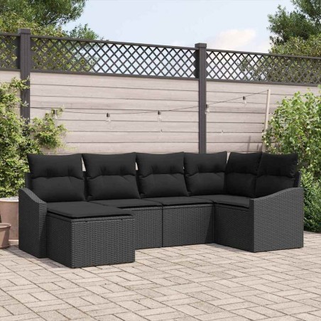 Ensemble de Canapés avec coussin 6 pcs Noir polyrotin 518496518496