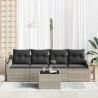 Ensemble de Canapés avec coussin 5 pcs Gris clair polyrotin 518504518504