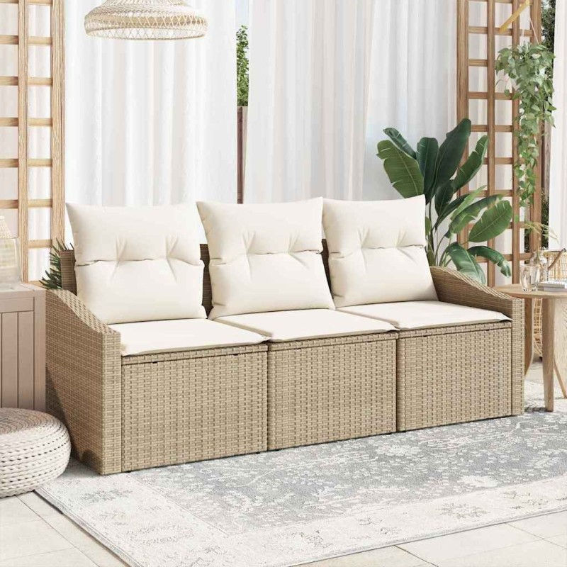 Ensemble de Canapés avec coussin 3 pcs Beige polyrotin 518505518505