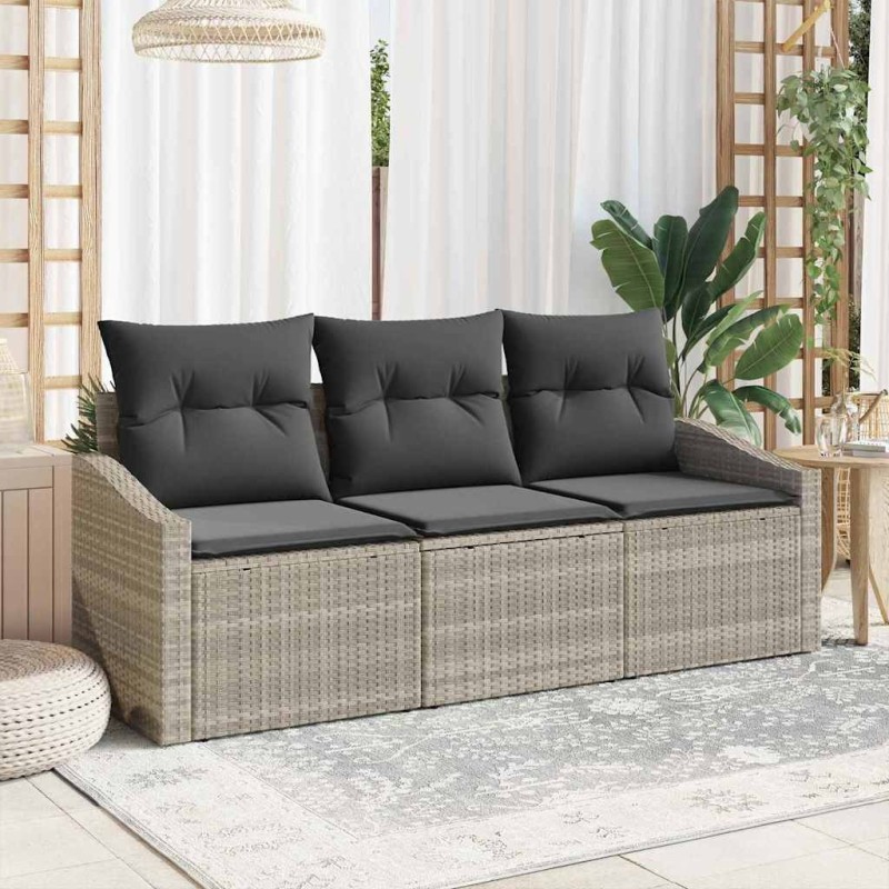Ensemble de Canapés avec coussin 3 pcs Gris clair polyrotin 518506518506