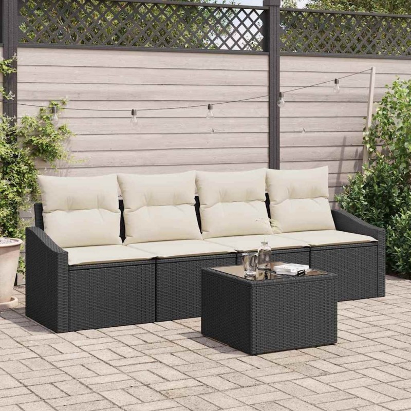 Ensemble de Canapés avec coussin 5 pcs Noir et Crème polyrotin 518508518508