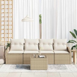 Ensemble de Canapés avec coussin 5 pcs Beige et crème polyrotin 518509518509